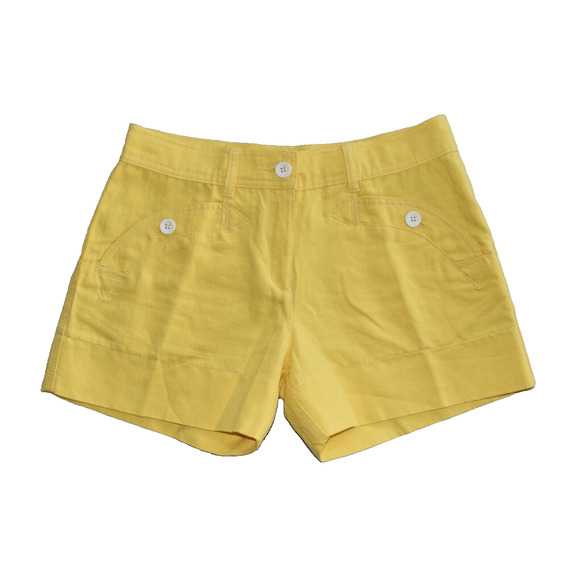 A3 NEW SEE BY CHLOE Yellow Woven Tweed Cotton & Linen Mini Shorts Size 4 - Picture 1 of 6